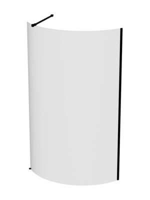 Lightweight bathroom shower screen with black frame and curved clear glass, ideal for modern bathroom renovations, offering stylish privacy and water containment.