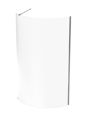 Lightweight white shower screen with a sleek, curved design for modern bathrooms. Includes stainless steel brackets for secure installation. Perfect for bathroom renovations and upgrades.