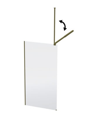Alp text only: Adjustable bathroom shower screen with a sleek glass panel and flexible hinge for customised shower enclosure.