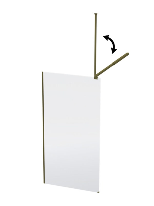 Alp text only: Adjustable bathroom shower screen with a sleek glass panel and flexible hinge for customised shower enclosure.
