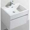 Sleek white bathroom vanity with integrated sink and modern faucet, perfect for contemporary bathroom designs in South Africa.