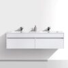 Twin modern white bathroom vanity with dual sinks and sleek design, perfect for contemporary bathrooms.