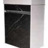 Sleek bathroom vanity with black marble finish and white cabinetry, ideal for modern bathrooms in South Africa.