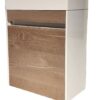 Wooden bathroom cabinet with white frame and natural wood finish, modern bathroom storage solution, from Bathroom Shop South Africa.