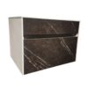 Sleek modern bathroom vanity with black marble finish, ideal for contemporary bathroom renovations and storage solutions.
