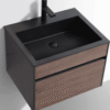 R600CHAR Black modern bathroom vanity with integrated sink and wooden drawer, ideal for contemporary bathroom decor.