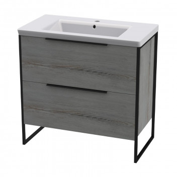 CONWAY 800 FLOOR UNIT - MATT BLACK STEEL AND MADURA OAK (No Basin)