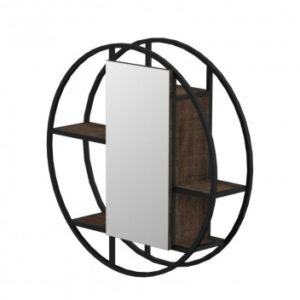 FERRO 800 ROUND WALL MIRROR UNIT - MATT BLACK STEEL & NAPOCA