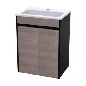 HILDA WALL HUNG UNIT - PEEN BLACK + MADURA OAK FRONTS (INCL BASIN)